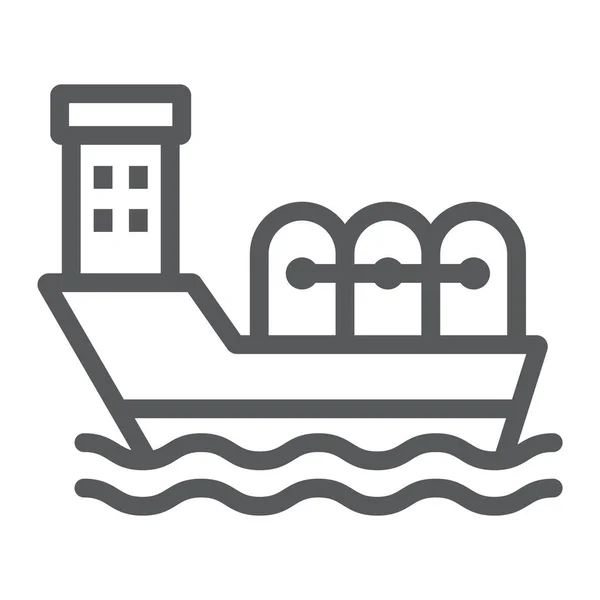 オイルタンカーラインアイコン、産業とボート、石油船の看板、ベクトルグラフィックス、白い背景に線形パターン. — ストックベクタ