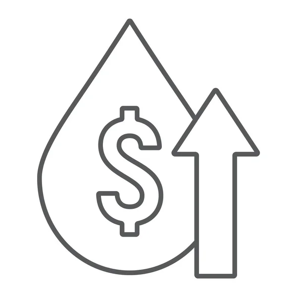 Icône de ligne mince de prix du pétrole, carburant et marché, signe de croissance du coût du pétrole, graphiques vectoriels, un motif linéaire sur un fond blanc . — Image vectorielle