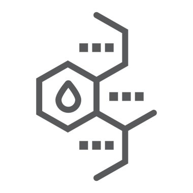 Yağ molekülü çizgi simgesi, kimyasal ve moleküler, yağ formülü işareti, vektör grafikleri, beyaz arka plan üzerinde doğrusal bir desen.