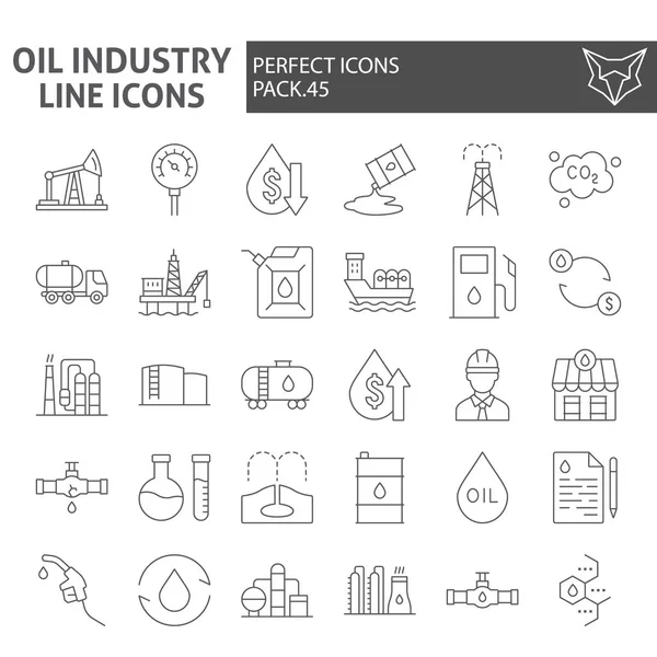 Conjunto de iconos de línea delgada de la industria petrolera, colección de símbolos de producción de combustible, bocetos vectoriales, ilustraciones de logotipos, signos de recursos naturales paquete de pictogramas lineales aislados sobre fondo blanco . — Vector de stock