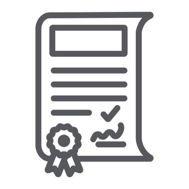 Okul sertificate çizgi simgesi, başarı ve ödül, diploma işareti, vektör grafik, beyaz bir arka plan üzerinde doğrusal bir desen.