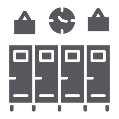 Okul dolapları glyph simgesi, spor salonu ve değiştirme, dolap işareti, vektör grafikleri, beyaz arka plan üzerinde sağlam bir desen.