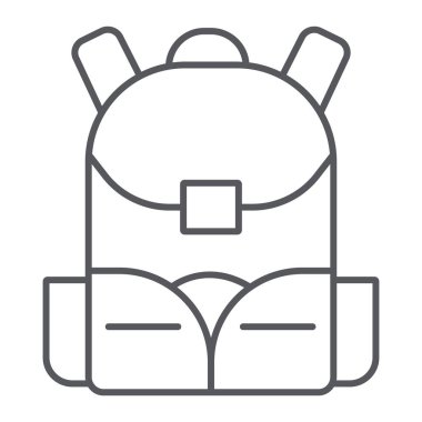 Schoolbag ince çizgi simgesi, sırt çantası ve çanta, sırt çantası işareti, vektör grafik, beyaz bir arka plan üzerinde doğrusal desen.