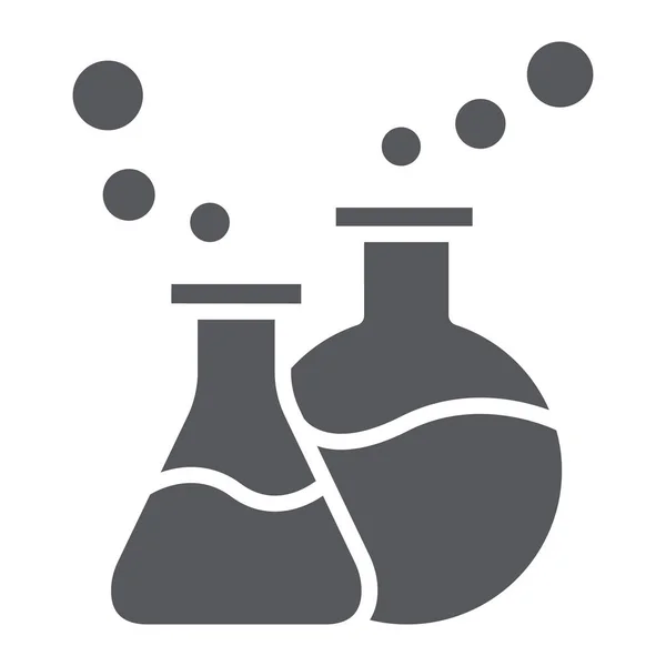 Lab glaswerk glyph pictogram, wetenschap en laboratorium, chemische kolven ondertekenen, vector graphics, een effen patroon op een witte achtergrond. — Stockvector