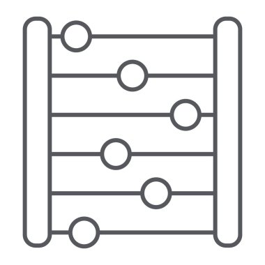 Abacus ince çizgi simgesi, muhasebe ve matematik, sayma işareti, vektör grafikleri, beyaz arka plan üzerinde doğrusal bir desen.