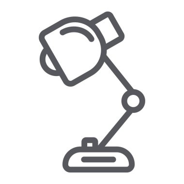 Masa lambası simgesi, ışık ve elektrik, masa lambası işareti, vektör grafikleri, beyaz arka plan üzerinde doğrusal desen.