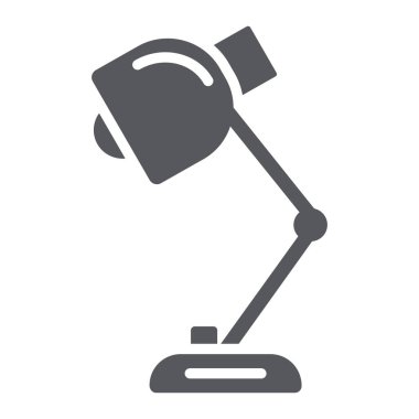 Masa lambası glyph simgesi, ışık ve elektrik, masa lambası işareti, vektör grafikleri, beyaz arka plan üzerinde sağlam bir desen.