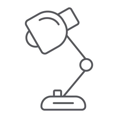 Masa lambası ince çizgi simgesi, ışık ve elektrik, masa lambası işareti, vektör grafikleri, beyaz arka plan üzerinde doğrusal desen.