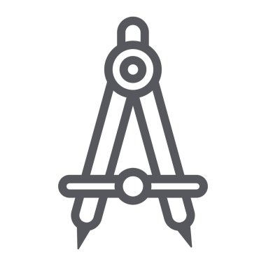 Okul pusula çizgi simgesi, mimar ve çizim, mühendislik ekipman işareti, vektör grafik, beyaz bir arka plan üzerinde doğrusal desen.