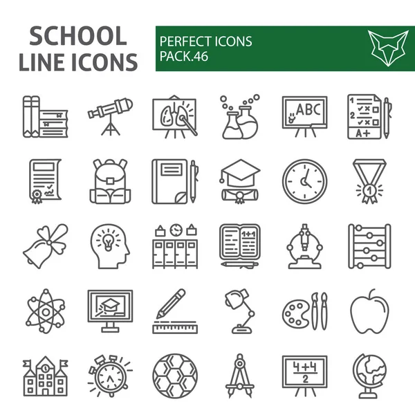 Conjunto de iconos de línea escolar, colección de símbolos educativos, bocetos vectoriales, ilustraciones de logotipos, signos de estudio paquete de pictogramas lineales aislados sobre fondo blanco . — Vector de stock