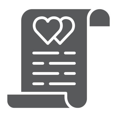 Evlilik sözleşmesi glyph simgesi, belge ve anlaşma, evlilik sigortası işareti, vektör grafik, beyaz bir arka plan üzerinde sağlam bir desen.