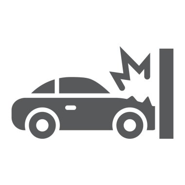Trafik kazası glyph simgesi, afet ve otomatik, araba kazasında işareti, vektör grafik, beyaz bir arka plan üzerinde sağlam bir desen.