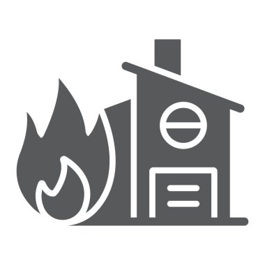 Yangın sigortası glyph simgesi, koruma ve ev, yangın işareti ev, vektör grafikler, beyaz bir arka plan üzerinde sağlam bir desen.