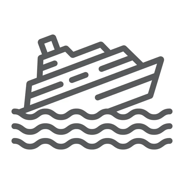 Sinking ship line icon, disaster and water, boat catastrophe sign, vector graphics, a linear pattern on a white background. — Stock Vector