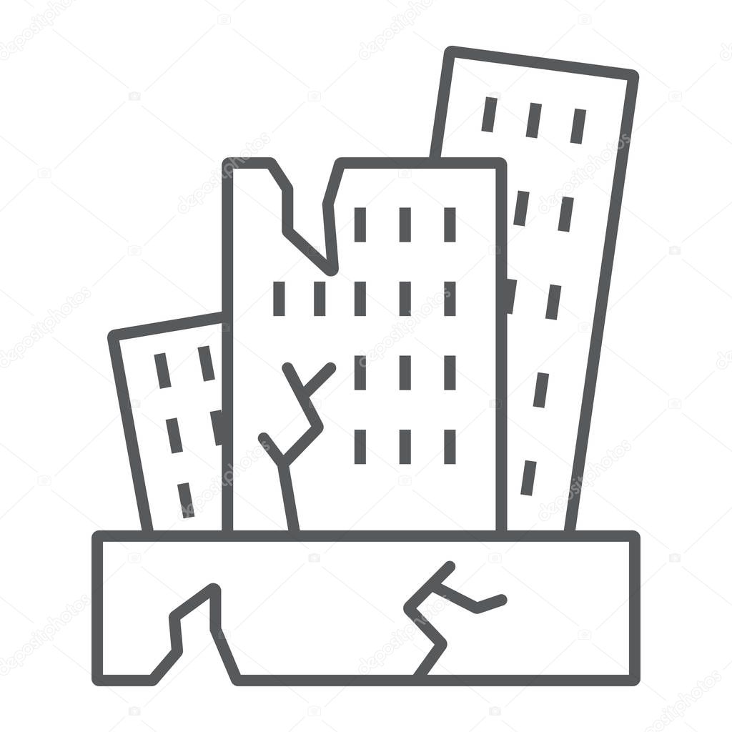 Earthquake thin line icon, disaster and damage, house crash sign, vector graphics, a linear pattern on a white background, eps 10.