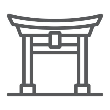 Torii kapı çizgisi simgesi, Japonya ve mimari, japonya kapı işareti, vektör grafikleri, beyaz arka plan üzerinde doğrusal bir desen.