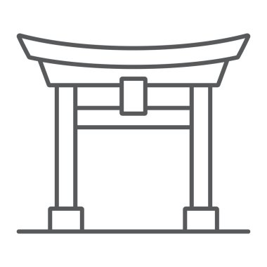 Torii kapı ince çizgi simgesi, Japonya ve mimari, japonya kapı işareti, vektör grafikleri, beyaz arka plan üzerinde doğrusal bir desen.