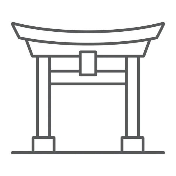 鳥居門細線アイコン、日本と建築、日本門標識、ベクトルグラフィック、白地に線形模様. — ストックベクタ