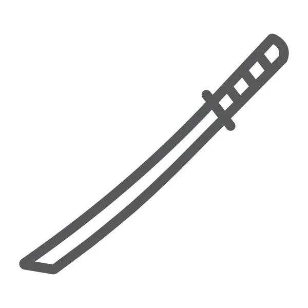Katana 线图标， 亚洲和武器， 日本剑符号， 矢量图形， 白色背景上的线性图案. — 图库矢量图片