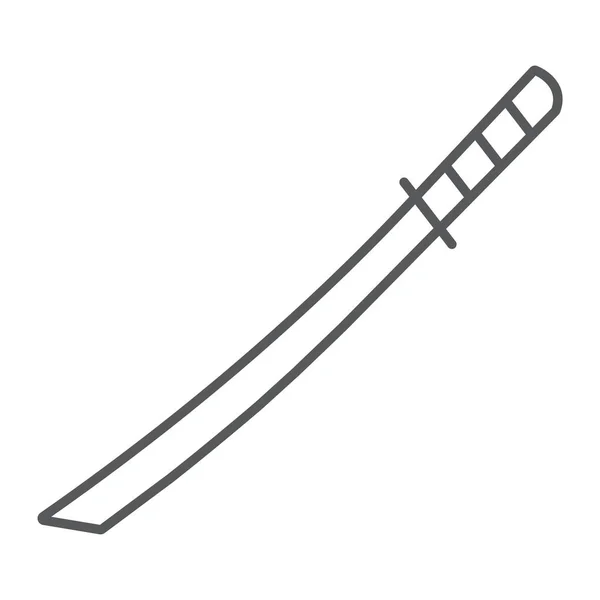 Katana 细线图标，亚洲和武器，日本剑符号，矢量图形，白色背景上的线性图案. — 图库矢量图片