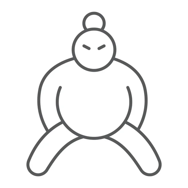 Sumo dünne Linie Symbol, asiatische und Charakter, japanische Ringer Zeichen, Vektorgrafik, ein lineares Muster auf weißem Hintergrund. — Stockvektor