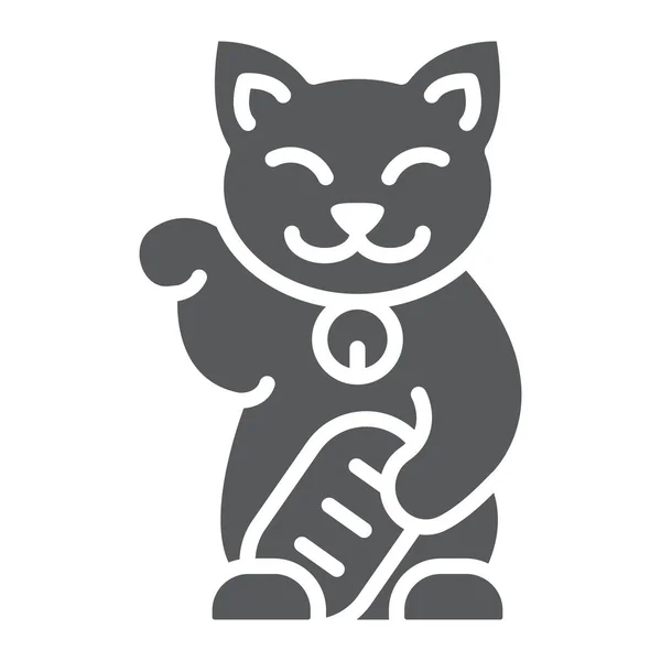 Maneki neko 字形图标，亚洲和动物，日本猫标志，矢量图形，白色背景上的实心图案. — 图库矢量图片