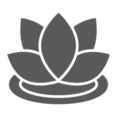Lotus glyph simgesi, çiçek ve spa, çiçek işareti, vektör grafik, beyaz bir arka plan üzerinde sağlam bir desen.