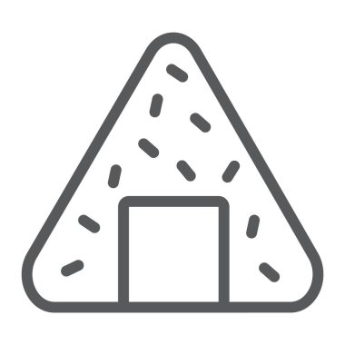 Onigiri çizgi simgesi, asya ve gıda, Japon yemek işareti, vektör grafikleri, beyaz arka plan üzerinde doğrusal bir desen.