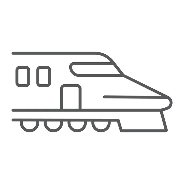 Icono de línea delgada de tren japonés, asiático y ferroviario, signo de tren bala, gráficos vectoriales, un patrón lineal sobre un fondo blanco . — Vector de stock