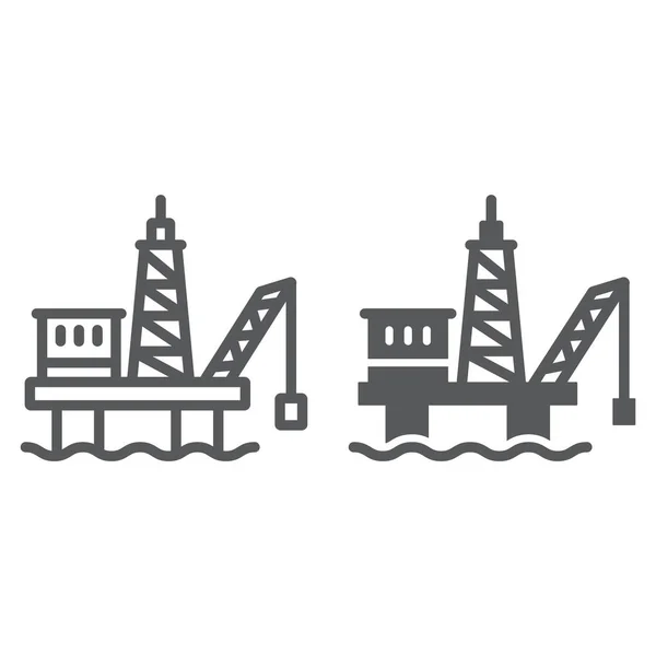 Olieplatform lijn en glyph icon, industriële en Derrick, olie rig teken, vector graphics, een lineair patroon op een witte achtergrond. — Stockvector