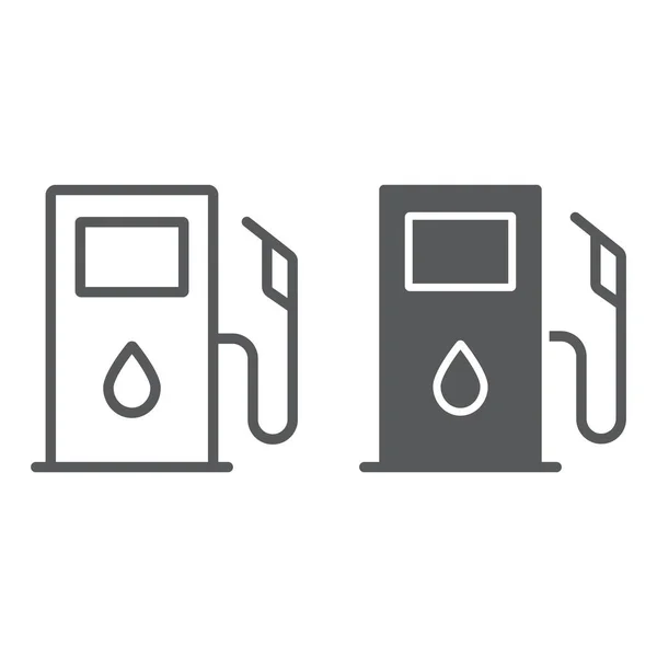 Línea de gasolinera e icono del glifo, combustible y gasolina, signo de gasolinera, gráficos vectoriales, un patrón lineal sobre un fondo blanco . — Archivo Imágenes Vectoriales