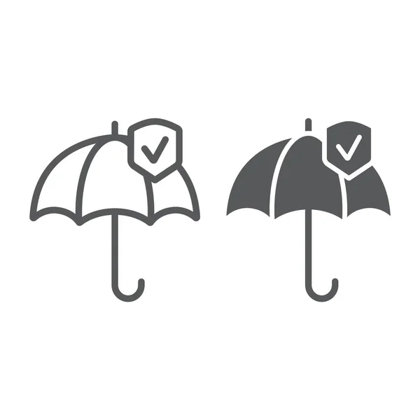 Ligne de fiabilité et icône de glyphe, protection et fiable, signe parapluie, graphiques vectoriels, un motif linéaire sur un fond blanc . — Image vectorielle
