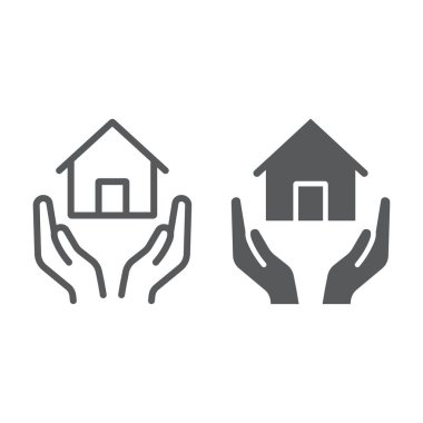 Ev sigorta hattı ve glyph simgesi, emlak ve mülkiyet, ev bakım işareti, vektör grafik, beyaz bir arka plan üzerinde doğrusal bir desen.