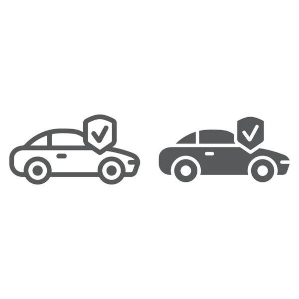 Línea de seguro de coche e icono de glifo, seguridad y auto, signo de protección del automóvil, gráficos vectoriales, un patrón lineal sobre un fondo blanco . — Archivo Imágenes Vectoriales