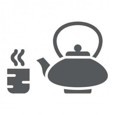 Japon çay glyph simgesi, asya ve içecek, su ısıtıcısı ve fincan işareti, vektör grafik, beyaz bir arka plan üzerinde sağlam bir desen.