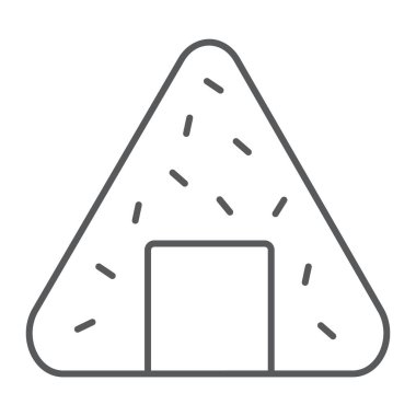 Onigiri ince çizgi simgesi, asya ve gıda, Japon yemek işareti, vektör grafikleri, beyaz bir arka plan üzerinde doğrusal bir desen.