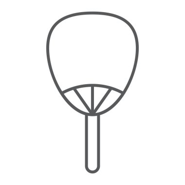 Uchiwa ince çizgi simgesi, asya ve aksesuarları, Japon fan işareti, vektör grafikleri, beyaz arka plan üzerinde doğrusal bir desen.