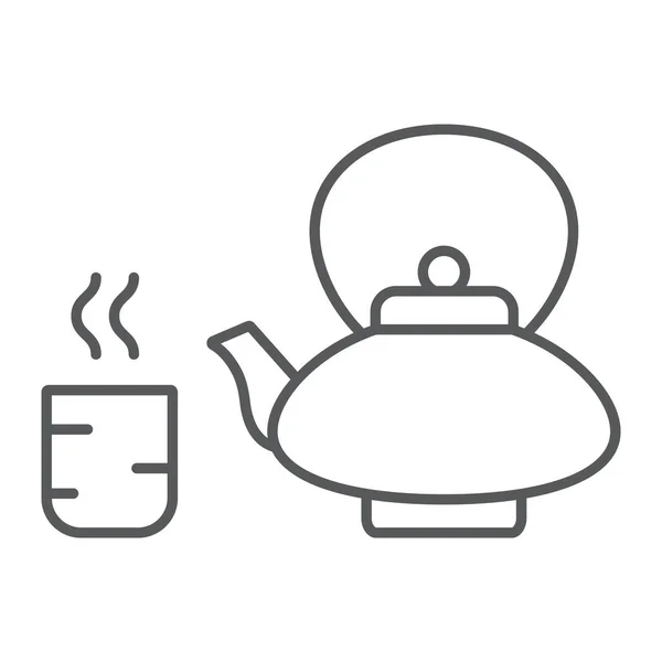 Té japonés icono de línea delgada, asiático y bebida, tetera y taza signo, gráficos vectoriales, un patrón lineal sobre un fondo blanco . — Vector de stock