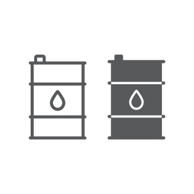 Petrol varil hattı ve glyph simgesi, konteyner ve sanayi, petrol tankı işareti, vektör grafikler, beyaz bir arka plan üzerinde doğrusal bir desen.