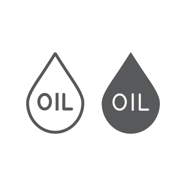 Línea de gota de aceite e icono de glifo, combustible y líquido, signo de gota de aceite, gráficos vectoriales, un patrón lineal sobre un fondo blanco . — Vector de stock