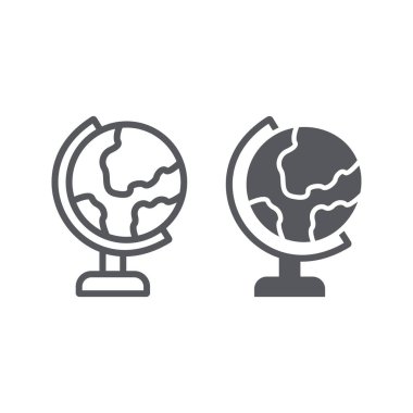 Masa küresi hattı ve glyph simgesi, eğitim ve coğrafya, dünya haritası işareti, vektör grafikleri, beyaz arka plan üzerinde doğrusal bir desen.