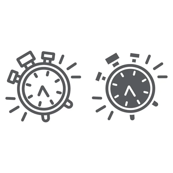 Alarm clock line and glyph icon, time and clock, watch sign, vector graphics, a linear pattern on a white background.