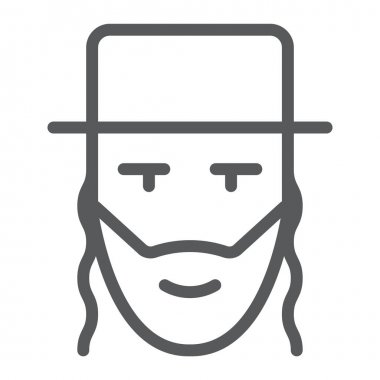 Haham hattı simgesi, İsrail ve kişi, Yahudi adam işareti, vektör grafikleri, beyaz bir arka planda doğrusal bir desen.