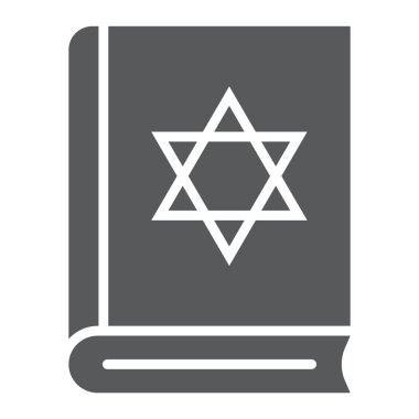 Torah kitap glif simgesi, İsrail ve din, Yahudi kitap işareti, vektör grafikleri, beyaz bir arka planda sağlam bir desen.