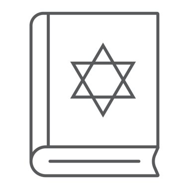Torah kitap ince çizgi simgesi, İsrail ve din, Yahudi kitap işareti, vektör grafikleri, beyaz bir arka planda doğrusal bir desen.