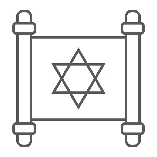 Joodse Torah dunne lijn icoon, Israël en papier, scroll teken, vector graphics, een lineair patroon op een witte achtergrond. — Stockvector