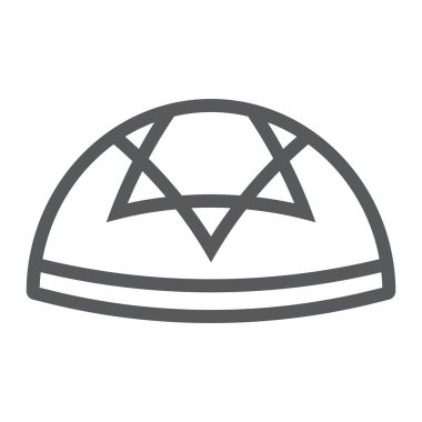 Kippah hat simgesi, ulusal ve şapka, İbranice balya işareti, vektör grafikleri, beyaz arka planda doğrusal bir desen.