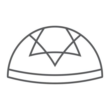 Kippah ince çizgi simgesi, ulusal ve şapka, İbranice balya işareti, vektör grafikleri, beyaz arka planda doğrusal bir desen.