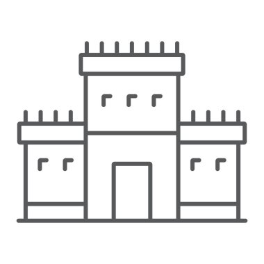 Kudüs 'te Solomon Tapınağı ince çizgi simgesi, din ve İbranice, Yahudi Tabernacle işareti, vektör grafikleri, beyaz bir arka planda doğrusal bir desen.