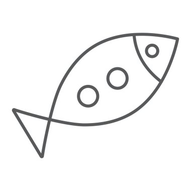 Eğimli balık ince çizgi simgesi, din ve hayvan, su gıda işareti, vektör grafikleri, beyaz bir arka planda doğrusal bir desen.